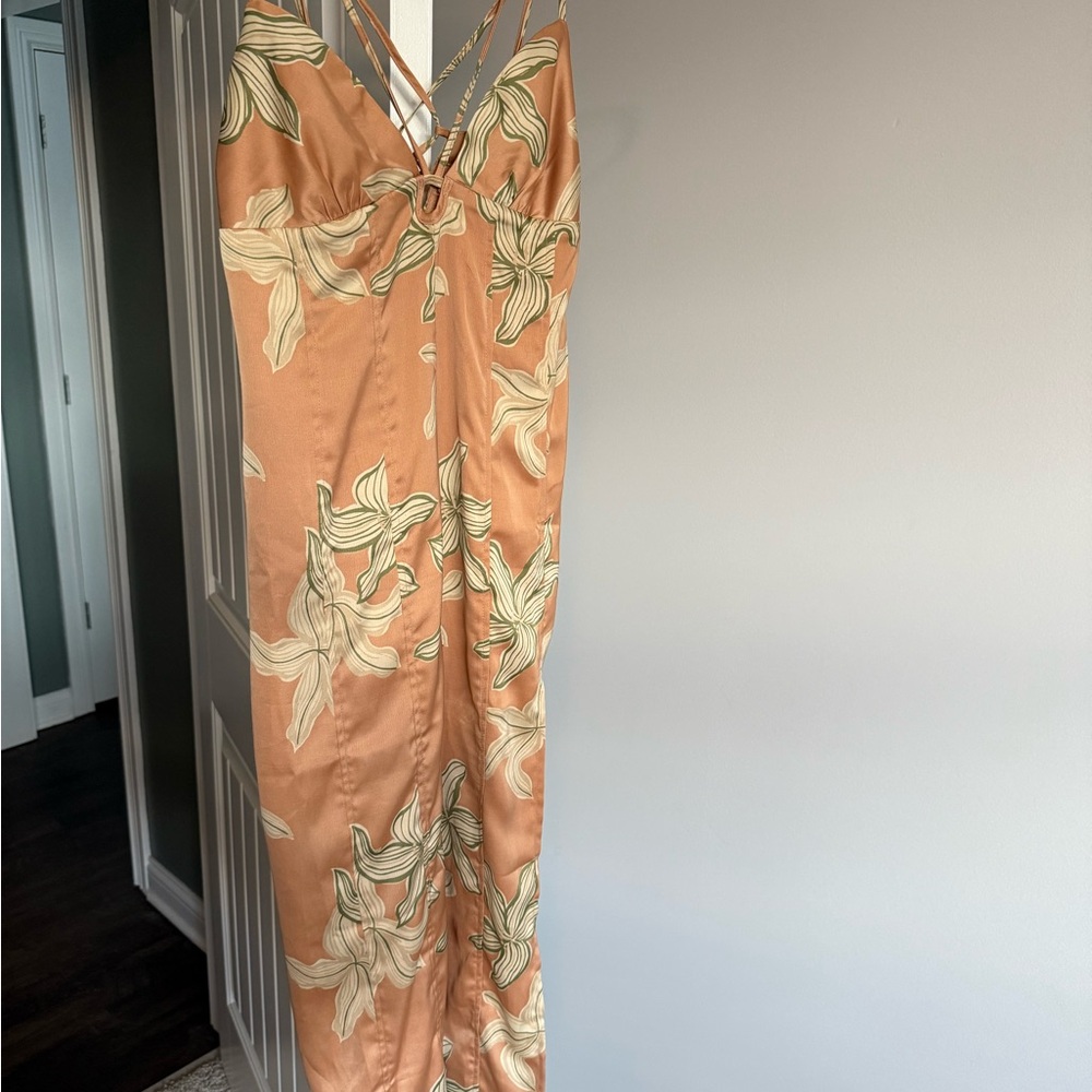UO Peach and Cream Patterned Dress